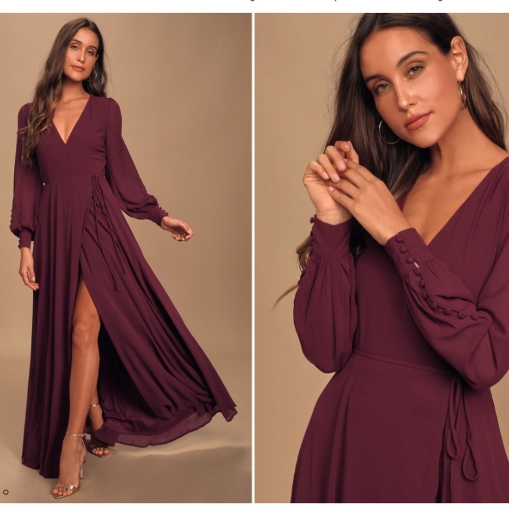 Lulu's Plum Long Sleeve Wrap Maxi Dress